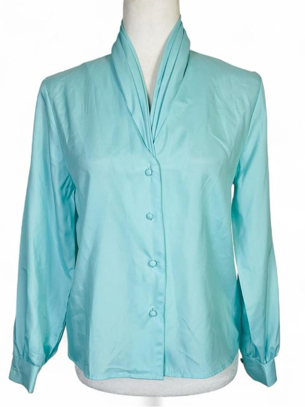 Vintage 70s 80s Willow Ridge Size 8 Button Down Blouse Top Light Green Secretary